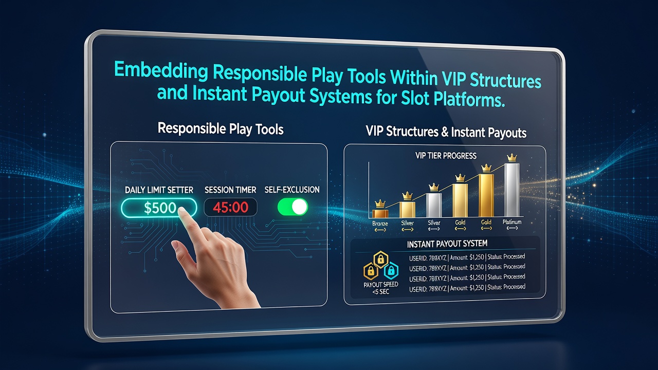 Illustratie van verantwoord spelen tools geïntegreerd in VIP-structuren en uitbetalingssystemen voor online slots