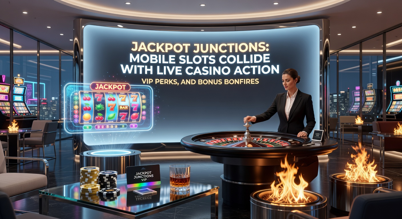 VIP-lounge met gloeiende bonusvuurwerk en jackpotmeters die live casino tafels verlichten tijdens mobiele slotrondes