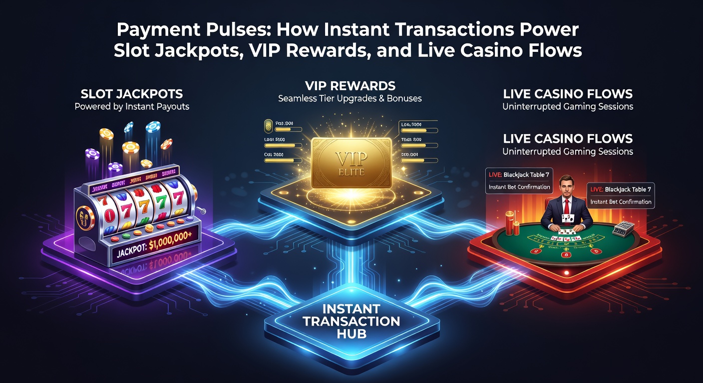 Visualisatie van een pulserende jackpot-meter met instant betalingsiconen en live casino elementen op een mobiel scherm