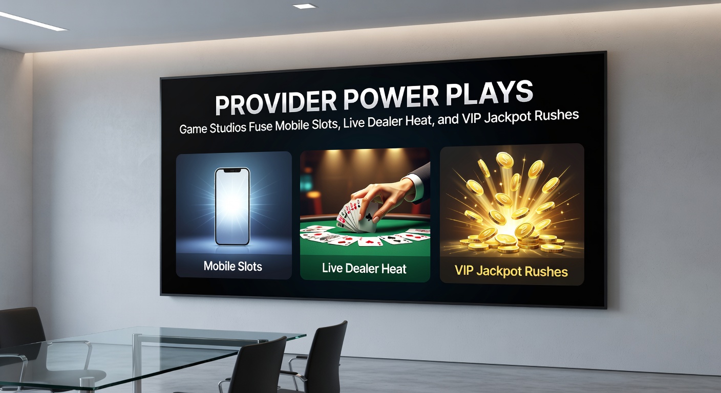 Dynamische illustratie van een VIP jackpot teller die oploopt naast een live dealer roulette wiel en mobiele slot reels, met overlay van responsible gaming badges zoals deposit limits en self-exclusion buttons
