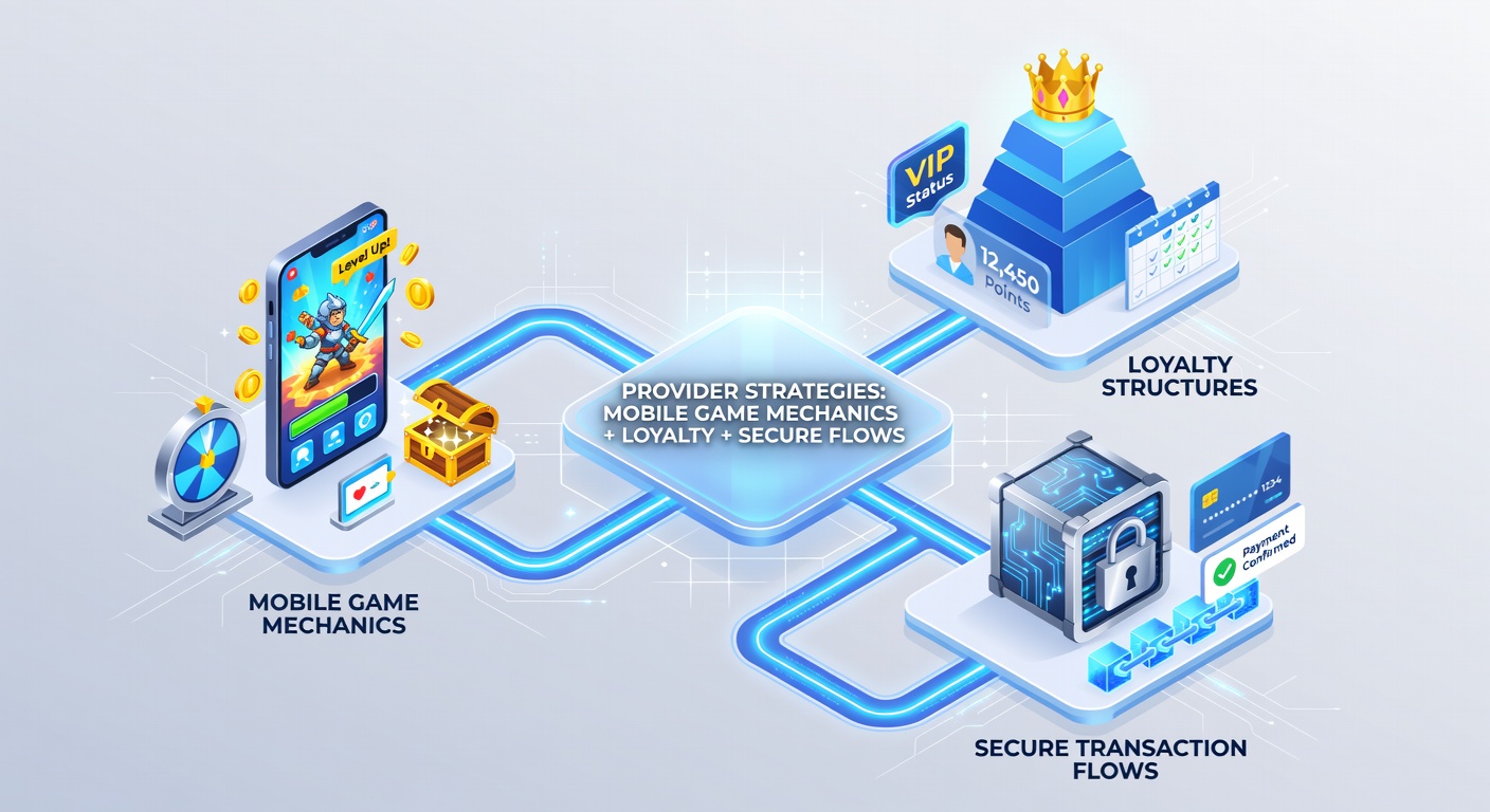 Illustratie van mobiele slot interfaces met loyaliteitspunten en beveiligde betalingspictogrammen