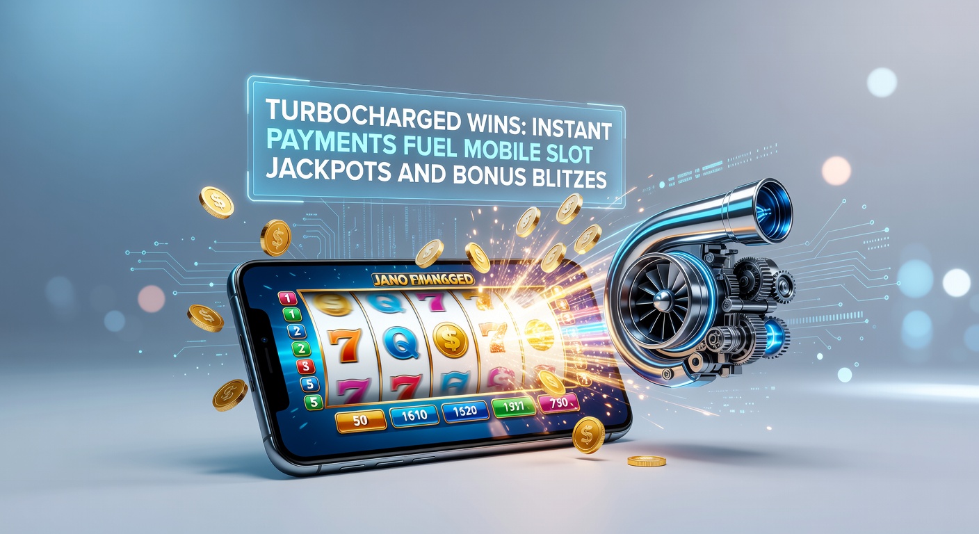 Mobiele speler draait slots met flitsende jackpot-animatie en instant betalingsicoon