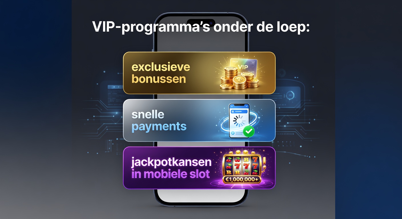 Close-up van een mobiel scherm met VIP-dashboard, jackpot-meter, live dealer feed en responsible gaming knoppen