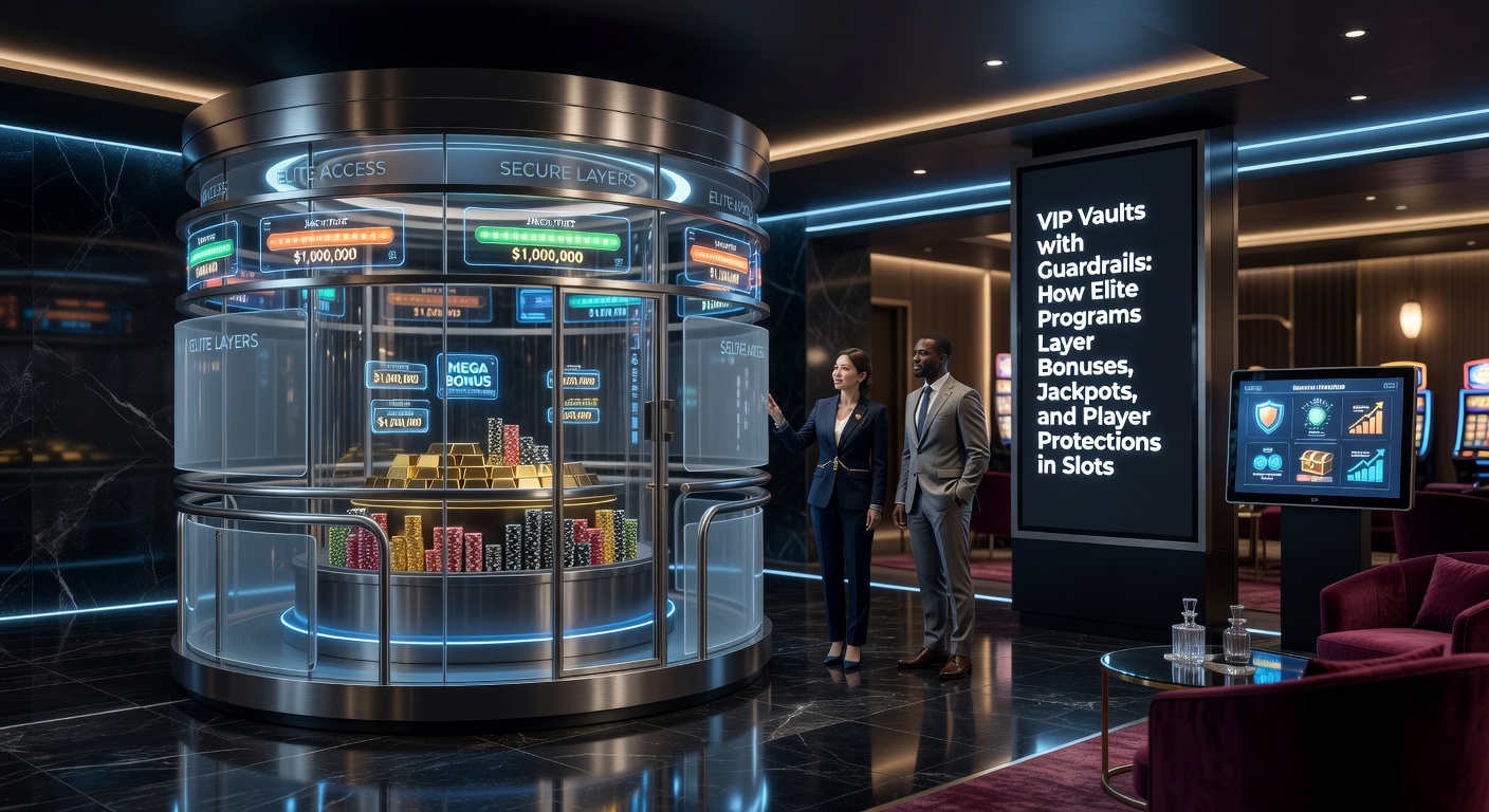 Grafische weergave van vangrails rond een jackpot-vault, met iconen voor spelerslimieten, zelfuitsluiting en monitoring-tools in een casino-setting